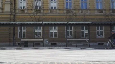 Coronavirus quarantine, empty BUS stops, no passengers.  Stock Footage 126579283