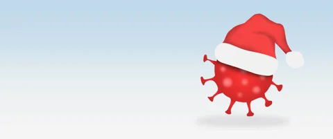 Coronavirus with Santa Claus hat bouncing on light blue background Stock Footage 142750734
