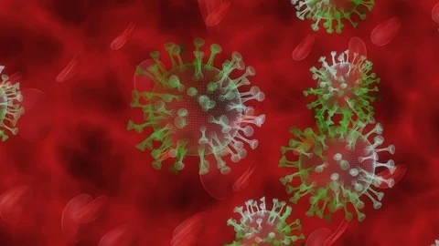 Coronavirus SARS-CoV-2 background. COVID-19 under microscope. Stock Footage 129427344