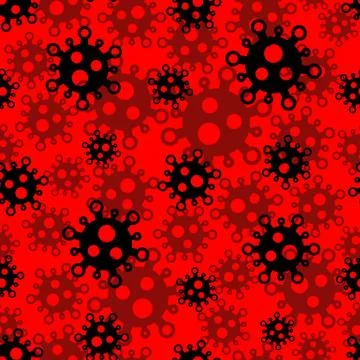 Coronavirus seamless pattern black cells on red background Stock Illustration