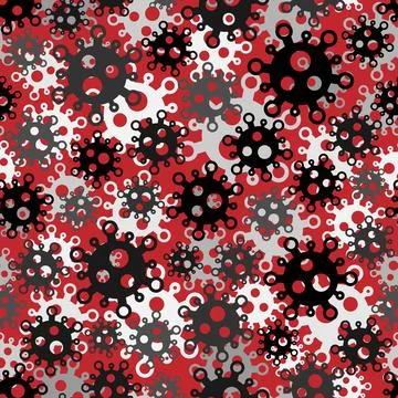 Coronavirus seamless pattern grayscale cells on maroon background Иллюстрация