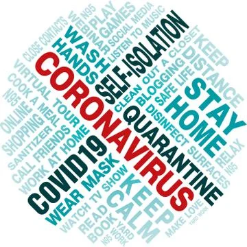 Coronavirus Self Isolation To Do List word cloud. Illustrazione stock