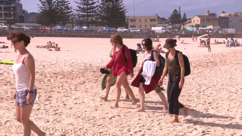 Coronavirus shuts down Bondi Beach in Australia during global COVID 19 Pandemic Stock Footage 129649084