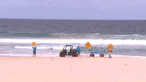 Coronavirus shuts down Bondi Beach in Australia during global COVID 19 Pandemic Stock Footage 129655383