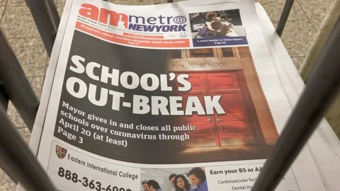 Coronavirus shuts down Public Schools. Newspaper Headlines Stock-Footage 126558071