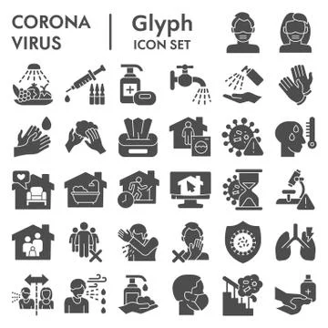 Coronavirus solid icon set, Covid-19 symbols set collection or vector sketches 스톡 일러스트