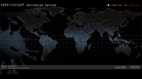 Coronavirus spread progress 22Jan-08Apr Stock-Footage 128080413