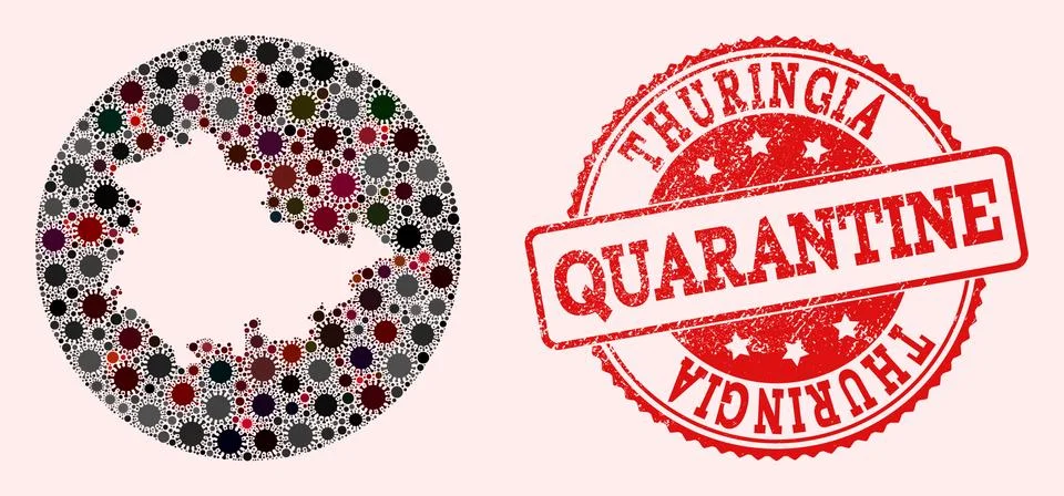 CoronaVirus Stencil Circle Map of Thuringia State Mosaic and Scratched Stamp Illustrazione stock