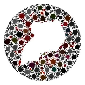 CoronaVirus Stencils Round Uganda Map Mosaic Stock Illustration