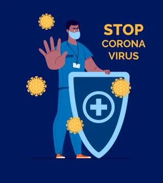 Coronavirus. Stop Gesture. Illustration Vector Flat Cartoon. Stock Illustration