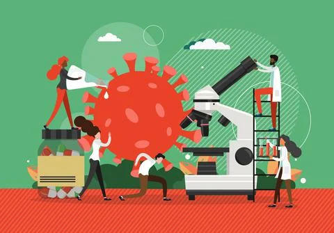 Coronavirus test lab, concept vector illustration. Scientists and doctors use 스톡 일러스트