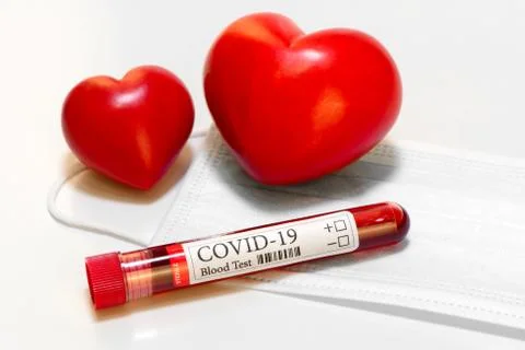 Coronavirus test  laboratory sample of blood and hearts Stock Photos