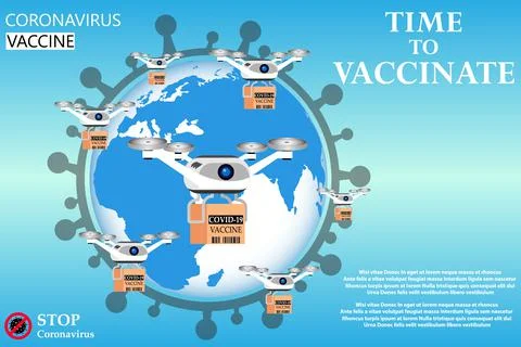 Coronavirus vaccination concept. Drones are spreading the vaccine Ilustração Stock
