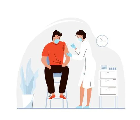 Coronavirus vaccination concept vector background. Woman doctor makes injection Stock Illustration