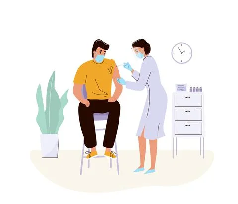 Coronavirus vaccination concept vector background. Woman doctor makes injection Stock Illustration