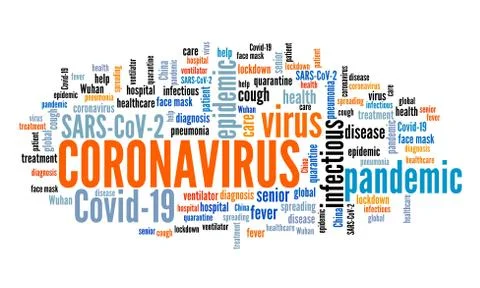 Coronavirus word cloud. Coronavirus text sign. Infectious disease concept. Stock Illustration
