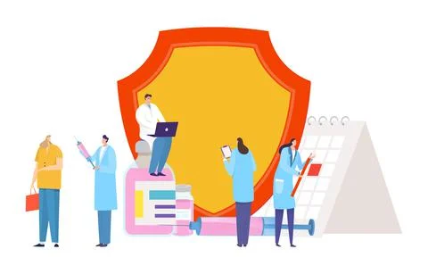 Coronavirus world vaccination programme, epidemic medical crisis, tiny doctor Stock Illustration