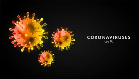 Coronaviruses 3d realistic vector in black background. corona virus cell, wuh Stock-Illustration