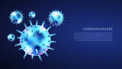 Coronaviruses 3d realistic vector in dark blue background. corona virus cell, Illustrazione stock