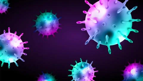 Coronaviruses 3d realistic vector in dark purple background. corona virus cel Stock-Illustration