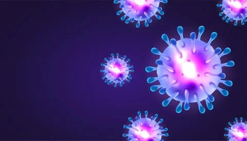 Coronaviruses 3d realistic vector in dark purple background with blank copy s Stock Illustration