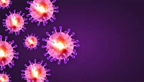 Coronaviruses 3d realistic vector in dark purple background with blank copy s Stock Illustration