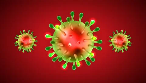 Coronaviruses 3d realistic vector in red background. corona virus cell, wuhan Stock Illustration