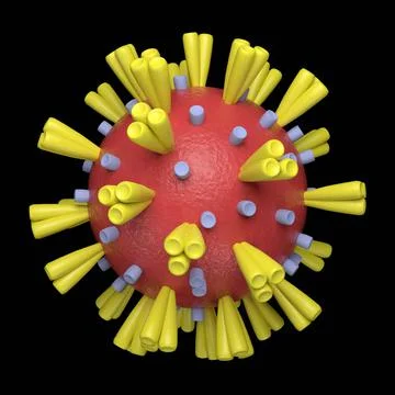 Coronaviruses (CoV). Virus cell in microscope. 3D rendering. Stock Illustration