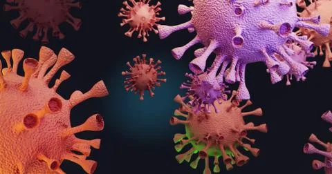 Coronaviruses KOVID-19 on a black background. 3D rendering Stock Illustration