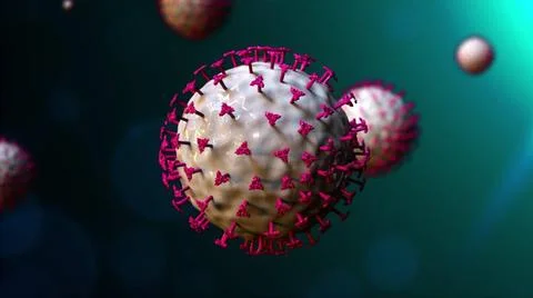 Coronovirus under electron microscope. Bacteria with spikes floating in 3d... Stock Photos