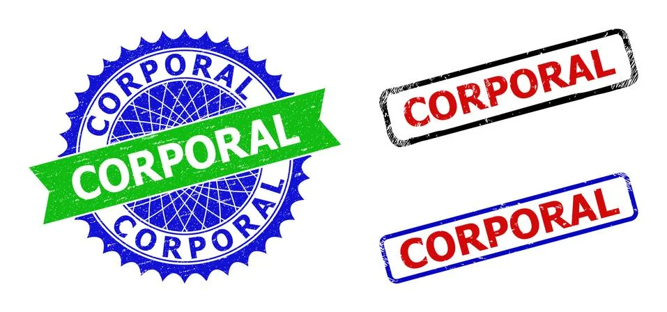 CORPORAL Rosette and Rectangle Bicolor Stamp Seals with Scratched Surfaces Stock Illustration