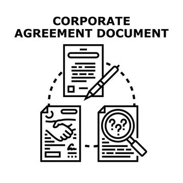 Corporate agreement document concept with contract and analysis Stock-Illustration