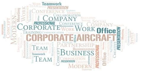 Corporate Aircraft vector word cloud, made with text only. Stock Illustration