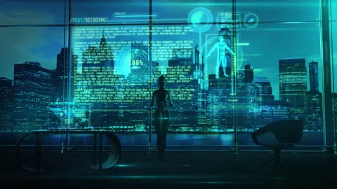 Corporate artificial intelligence decodes information, 3D render. Video stock 220151246