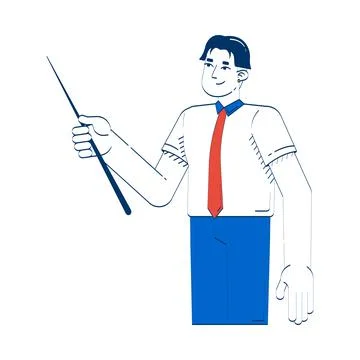 Corporate asian man presenting with pointer stick 2D doodle character Stock Illustration