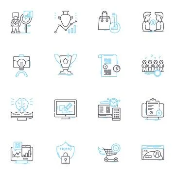 Corporate audit linear icons set. Compliance, Risk, Analysis, Evaluation, Review Stock Illustration