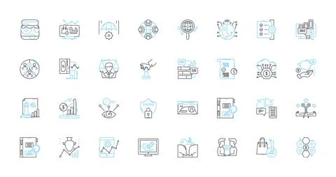 Corporate audit linear icons set. Compliance, Risk, Analysis, Evaluation, Review Stock Illustration
