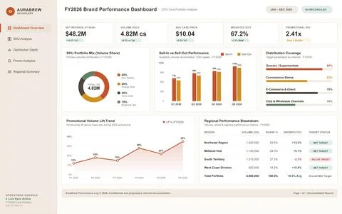 Corporate Beverage Brand Performance Dashboard with Financial Data and Charts 스톡 일러스트