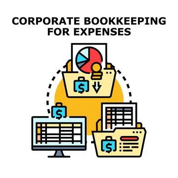 Corporate bookkeeping processing expenses and financial data Stock Illustration