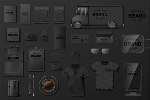 Corporate Branding identity template. Black Stationery mockup set. Business Stock Illustration