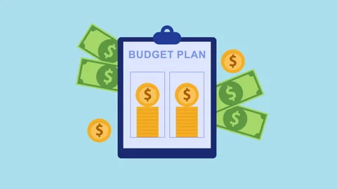 Corporate Budget Plan with Coins and Banknotes 2d Animation with Alpha Matte Stock Footage 341835341
