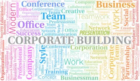 Corporate Building vector word cloud, made with text only. Ilustración de archivo