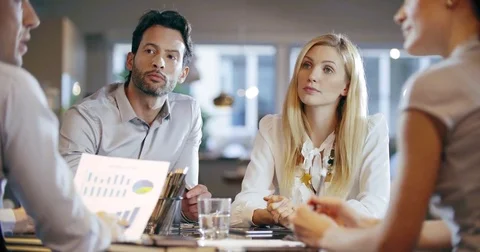 Corporate business team work meeting at office.Four caucasian businessman and Stock Footage