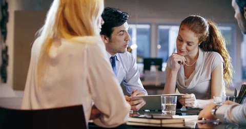 Corporate business team work office meeting.Four caucasian businessman and Stock Footage