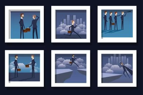 Corporate businessmen inside frames set vector design Illustrazione stock