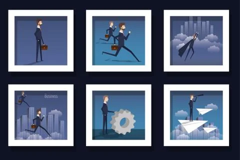 Corporate businessmen inside frames set vector design Illustrazione stock