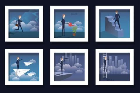 Corporate businessmen inside frames set vector design Illustrazione stock