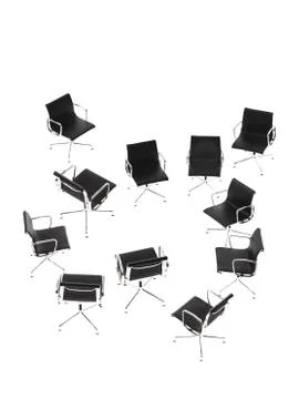 Corporate chairs forming irregular pattern on white background Stock Photos