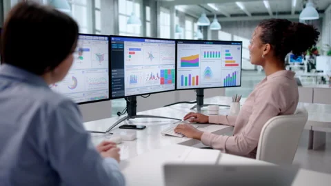 Corporate Dashboard On Computer Screen Showing Multiple Data Stock Footage 329682428