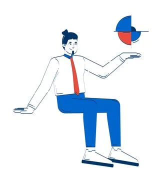 Corporate data analyst sitting and holding pie chart 2D doodle character Stock Illustration